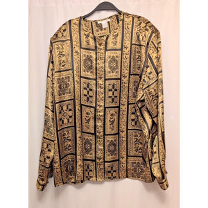 vtg susan hutton 22 gold black retro shoulder pads top long sleeve fancy buttons